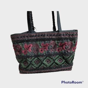 Floral & Paisley Beaded Satin Crossbody Bag